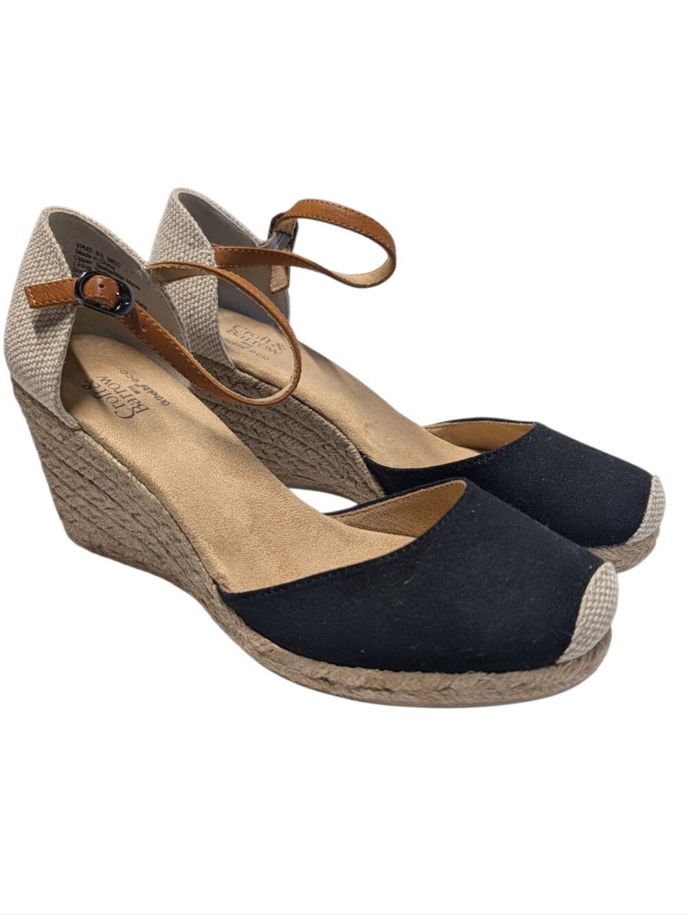 Croft & Barrow Women's Navy Espadrille Wedge Ankle Strap Buckle Heels 8.5M